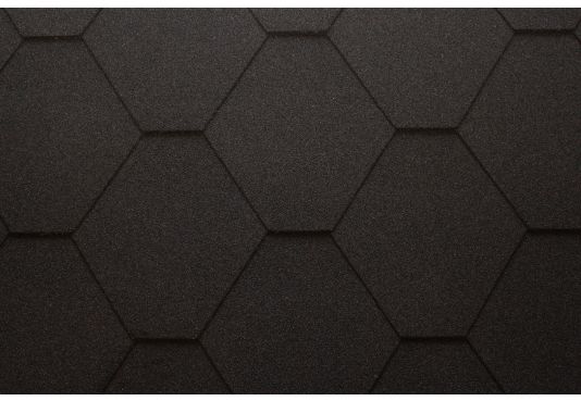 Hexagonal Reinforced Fibreglass Roofing Shingles BLACK  (10yr Guarantee) - Peel off adhesive backing - (3m2 per pack)