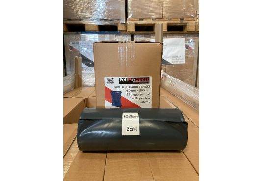 Roll of 25 Builders Bags / Rubble Sacks - (28p per bag) - 100mu - 750mm x 500mm